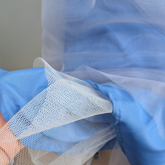 Vintage Prom Dress Maxi Gown 10 Blue Y2K Bead Tulle Shoulder Ball Cinderella - Picture 7 of 16